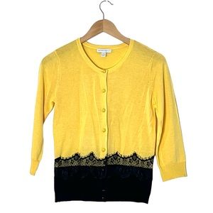 New York & Company | Like new yellow/black lace trim cardigan sweater sm…